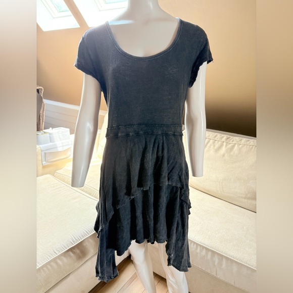 Free People Rocket Cat Boho Grunge Black Linen Cotton Blend Dress Size Medium - Picture 4 of 11